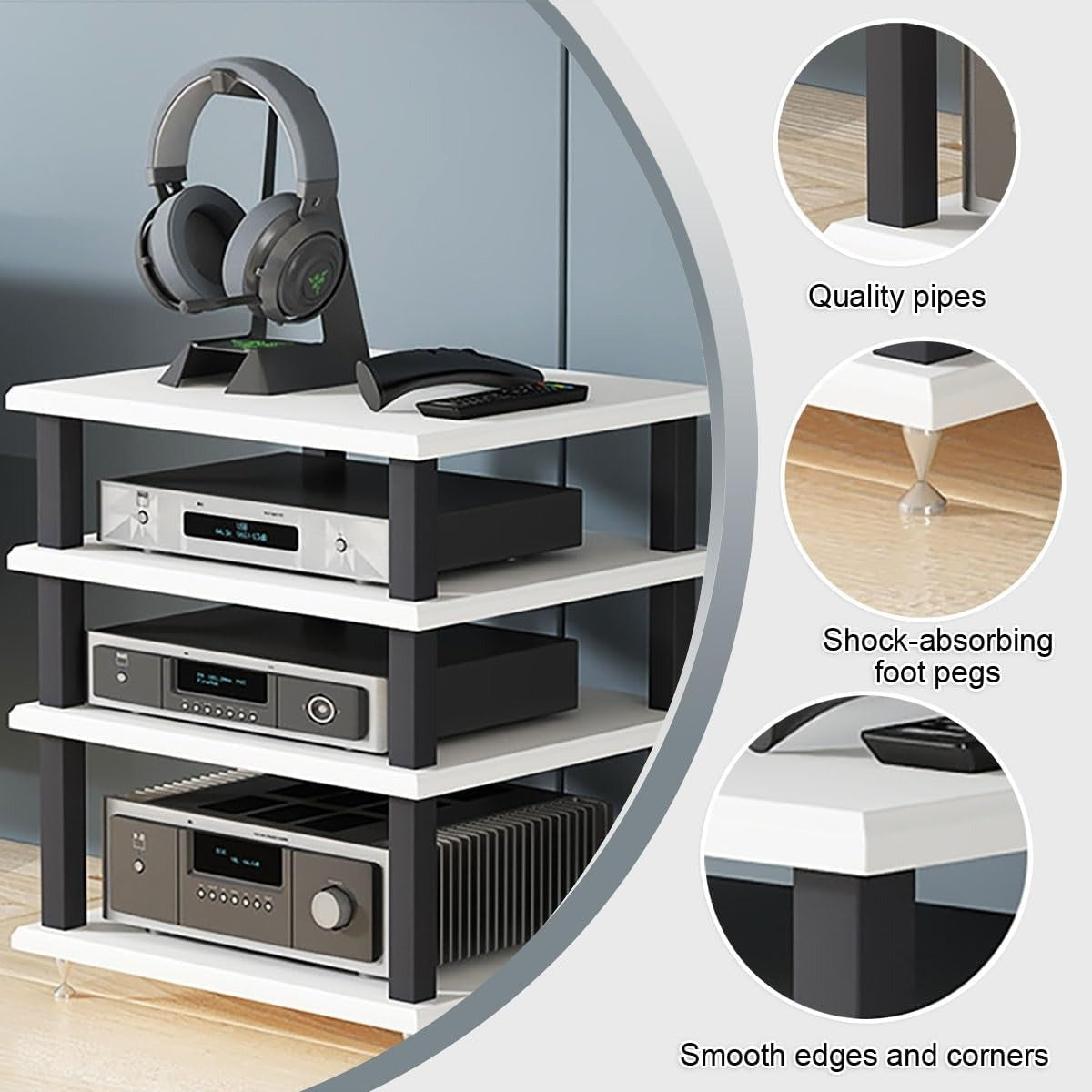 Henrik – Modernes 4-Ebenen HiFi-Regal für Medien und Audiogeräte