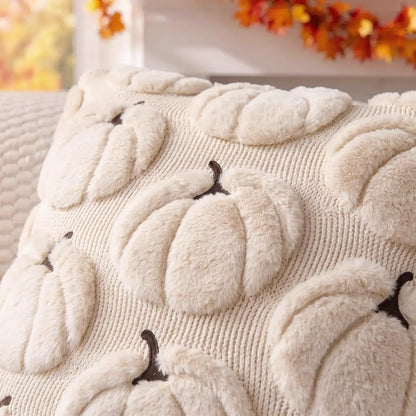 Ayva – Kuscheliges Kissenbezug-Set mit Kürbismotiv in Beige (2er-Set)