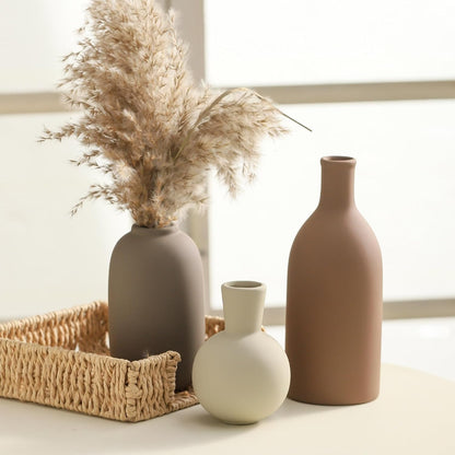 Aira – Minimalistisches Keramik-Vasen-Set in Erdtönen (3-teilig)