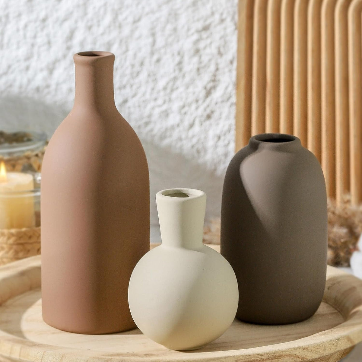 Aira – Minimalistisches Keramik-Vasen-Set in Erdtönen (3-teilig)