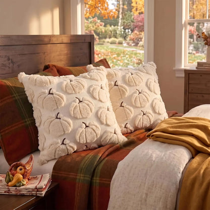 Ayva – Kuscheliges Kissenbezug-Set mit Kürbismotiv in Beige (2er-Set)