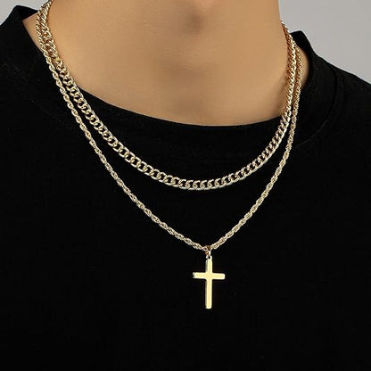 Zaster – Zweireihige Kette mit Kreuzanhänger in Gold