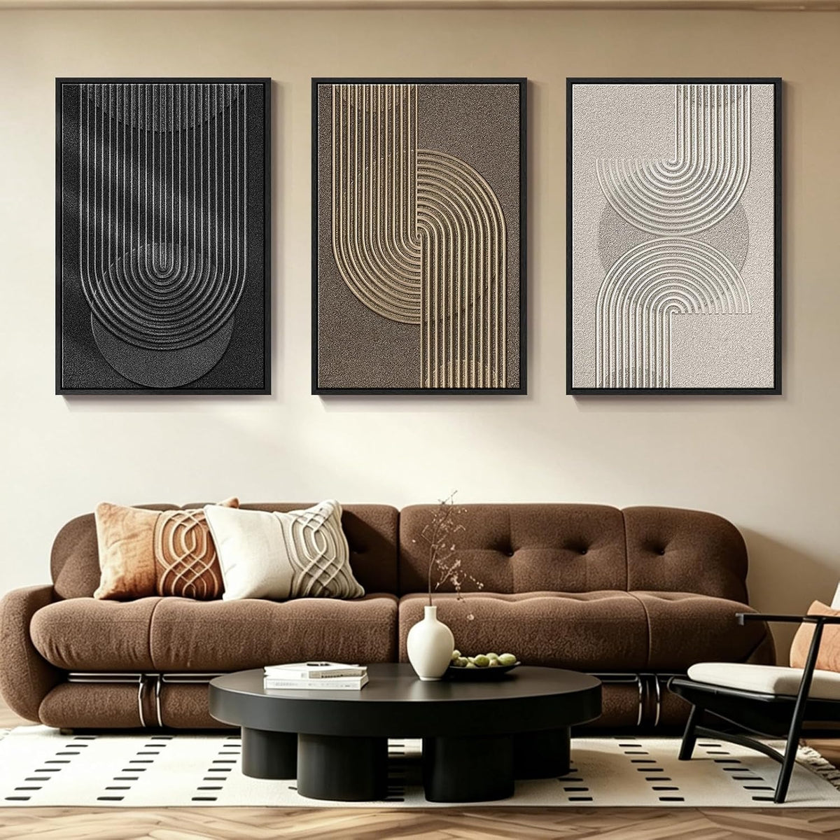 Tuva – Modernes Wandbilder-Set mit abstrakten Bögen (3-teilig)