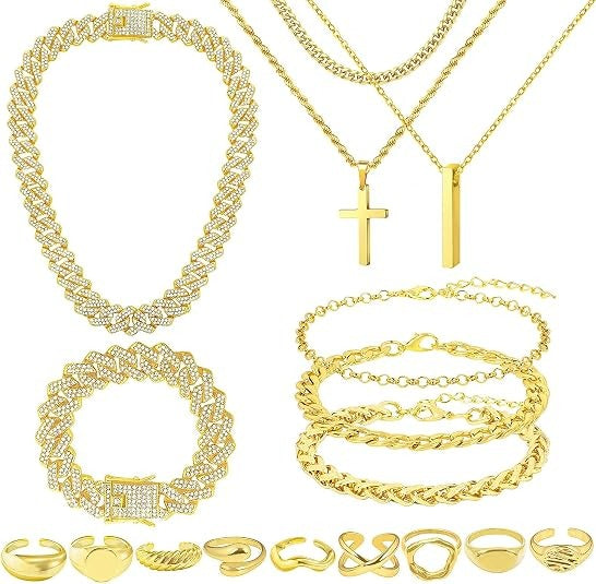 Zaster – Zweireihige Kette mit Kreuzanhänger in Gold